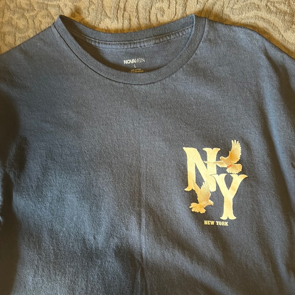 Navy Blue Graphic Tee with Gold NY Design